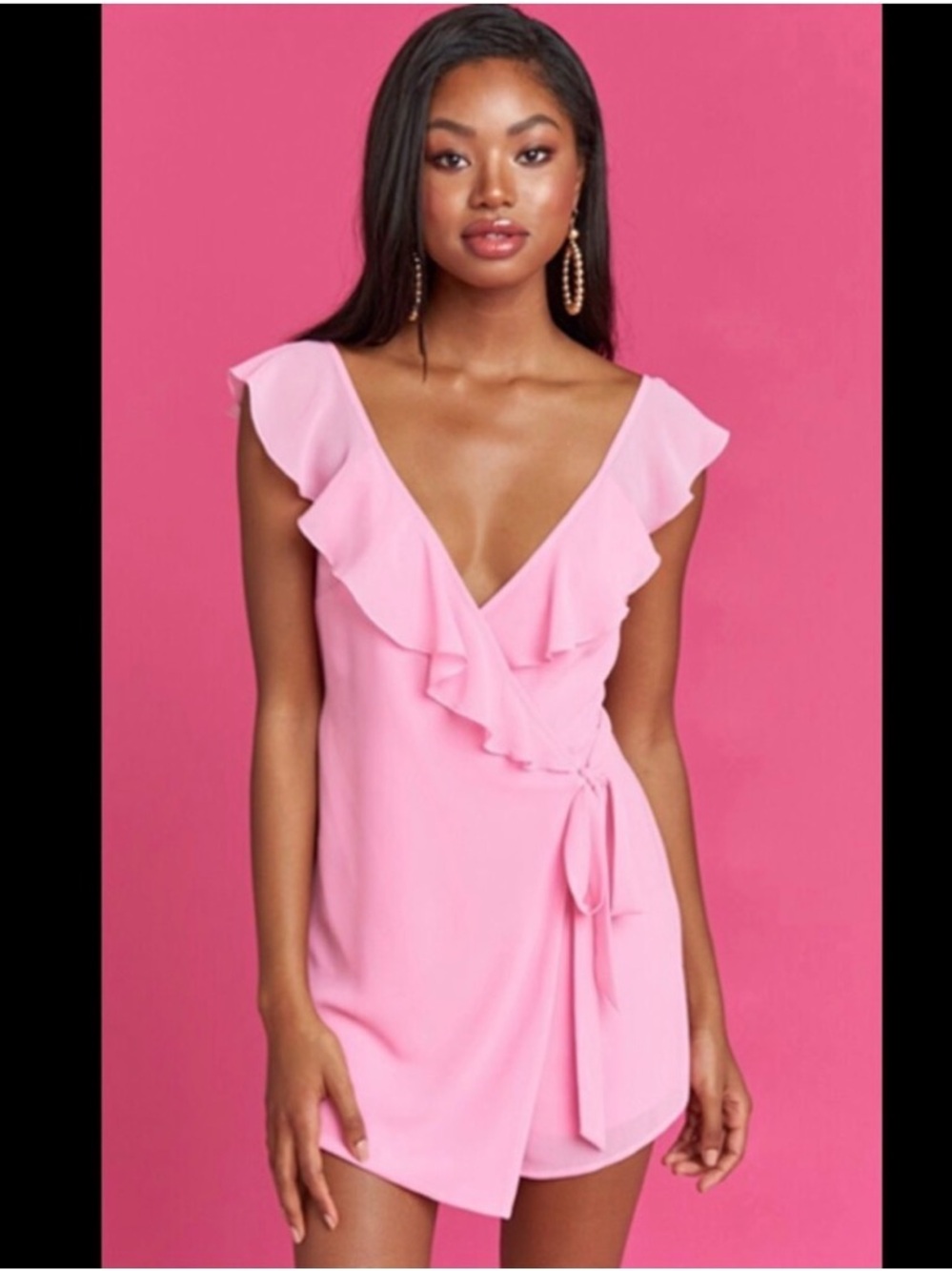Show Me Your Mumu x Barbie Collab “Raquelle” Pink‎ Ruffle Wrap Tie Romper Sz S